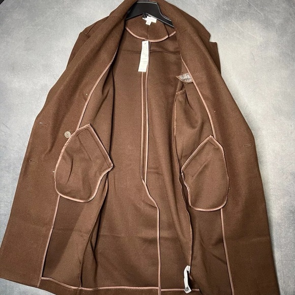 TOPSHOP Double Breasted Long Coat Chocolate Brown Unlined Women - Picture 12 of 13